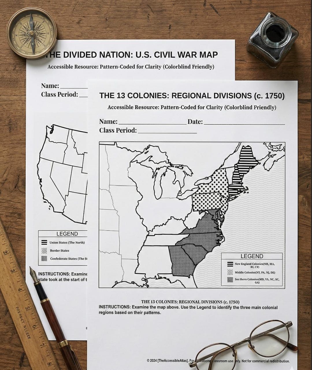 13 Colonies Map Worksheet | Colorblind Friendly US History | Printable ...