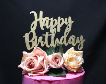 Happy Birthday Cake Topper, Gold Cake Topper, Happy Birthday Cake, Custom Cake Topper, Gold, Silver, Pink Cake Topper