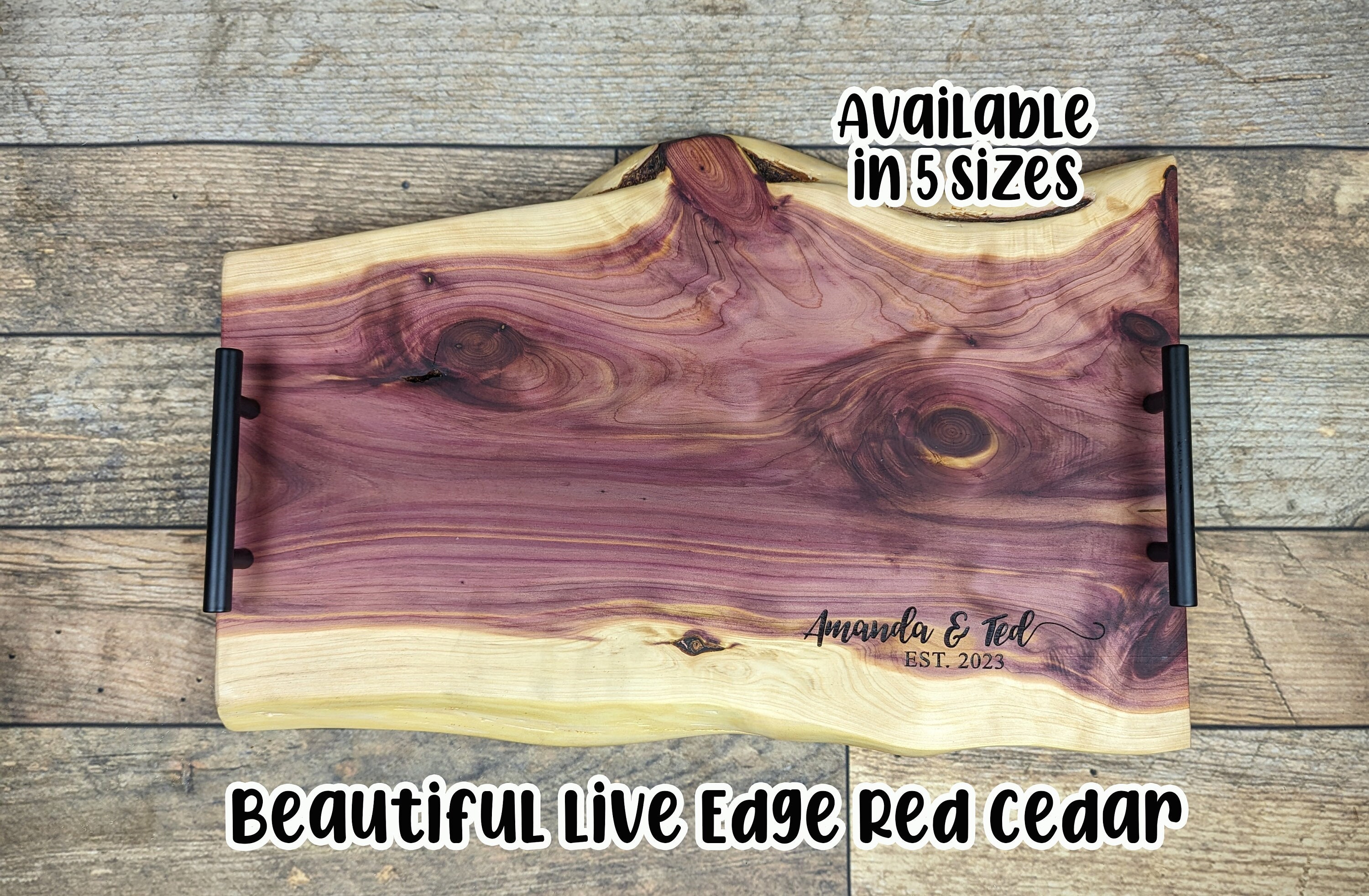 Charcuterie Board Live Edge Wood, Red Cedar Serving Trays With Handles,  Wedding/housewarming/anniversary Gift, Gift for Dad, Birthday Gift 