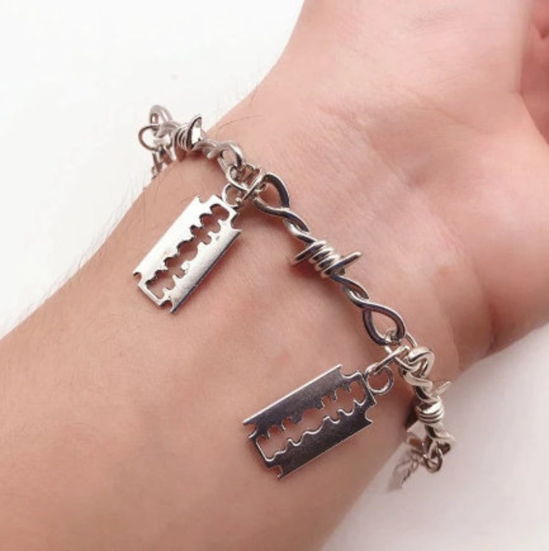 Barbed Wire Razor Blade Bracelet Neogothic 26cm Length Adjustable Etsy