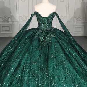 Emerald Green Beaded Satin & Sequinned Bodice A-line Princess ...