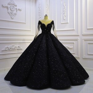 Black Long Sleeve Sweetheart Fully Beaded Glitter Gown - Etsy