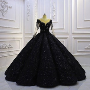 Black Long Sleeve Sweetheart Fully Beaded Glitter Gown - Etsy