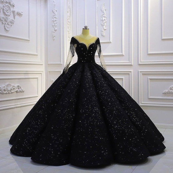 Black Prom Dresses A-Line Jewel Lace Long Sleeves Slit Evening Gown DTP767  – DressTok.co.uk