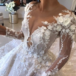 Gorgeous Full Floral Appliqué Wedding Ball Gown