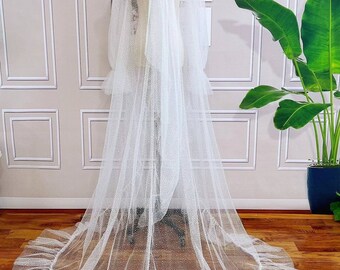 High Low Dotted High Neck Tulle Cape