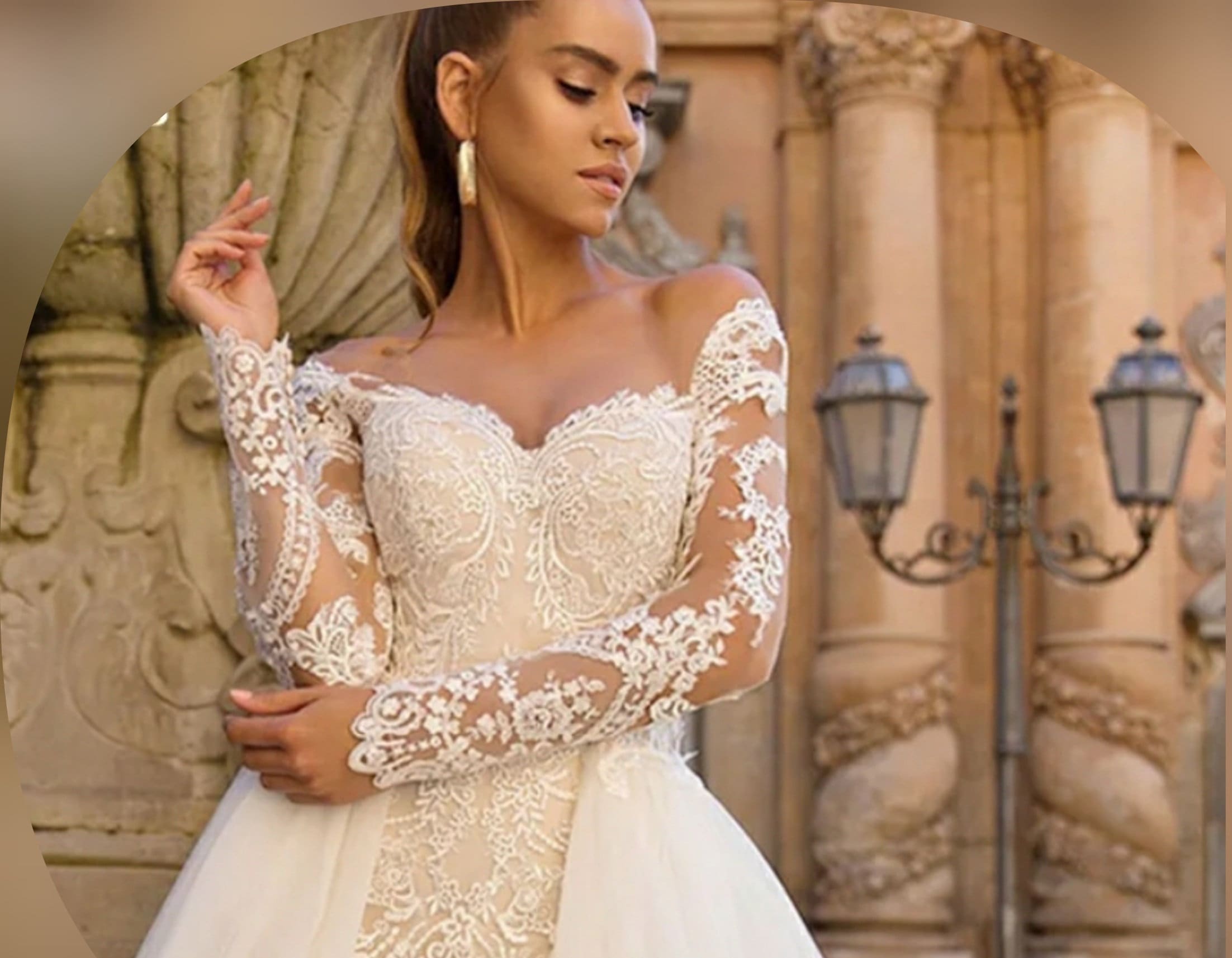 Lace Mermaid Wedding Dresses with Long Sleeves,Chic Bridal Dress