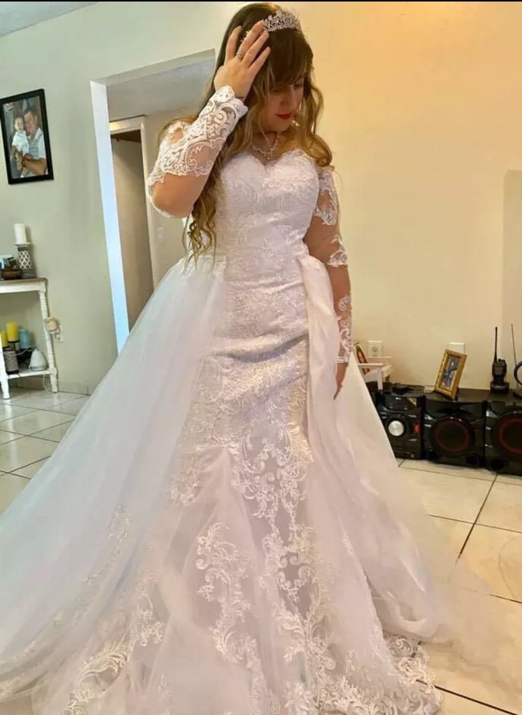 Long Sleeve Lace Mermaid Wedding Gown With Detachable Train Etsy