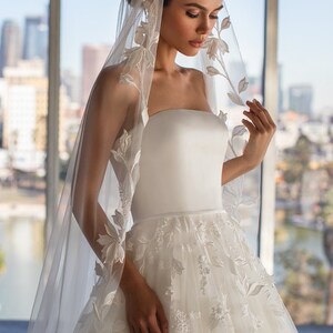 Satin Gown with V-neck and Floral Lace Appliques Taupe