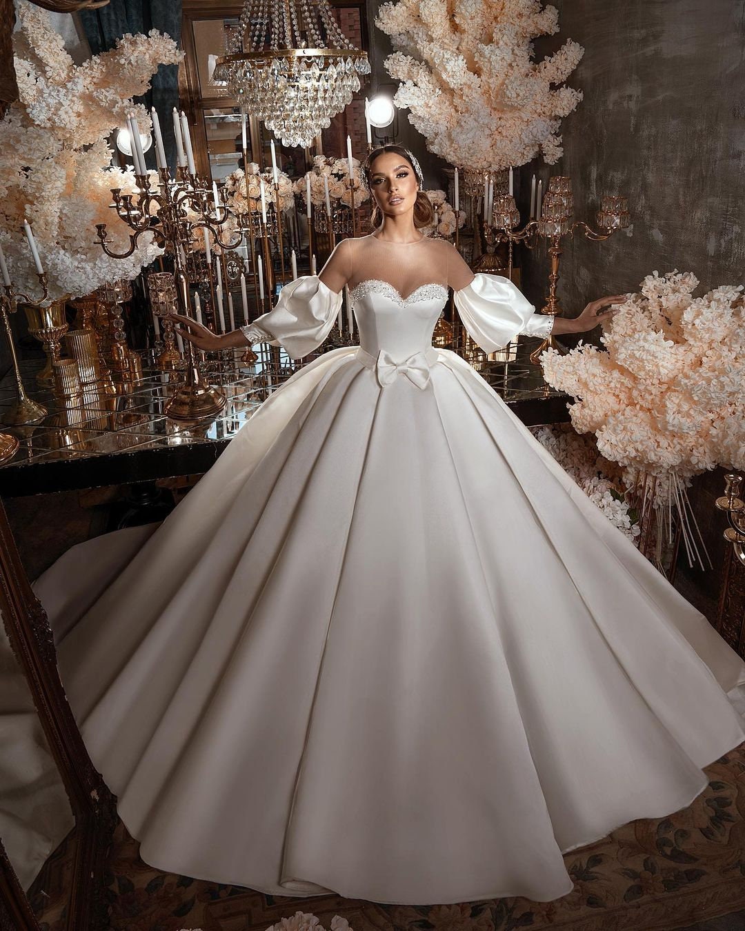 Rhinestone Embellished Sweetheart Satin Princess Ball Wedding