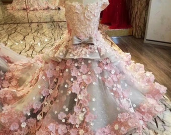 Flower Girl Floral Applique And Ruffles Organza Gown