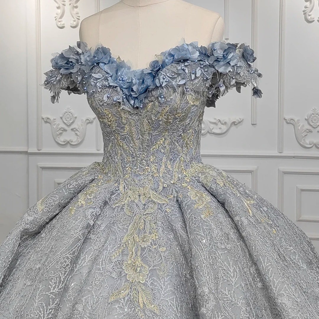Beaded Blue Sweetheart Quinceañera  Gown