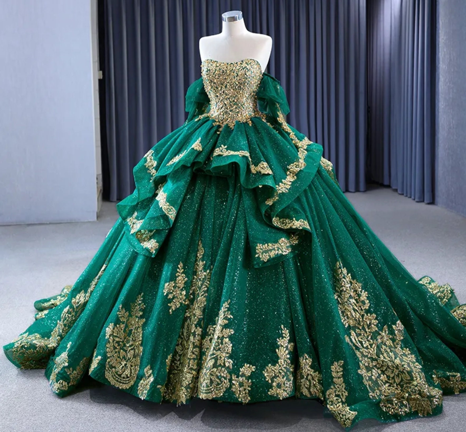 green and gold dress