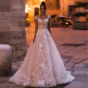 Enchanted Floral Vine Applique Wedding Gown