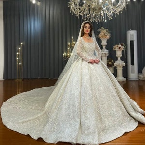 A-Line Square Neck Long Sleeves Floral Lace Up Beaded Formal Evening Gown main image 0