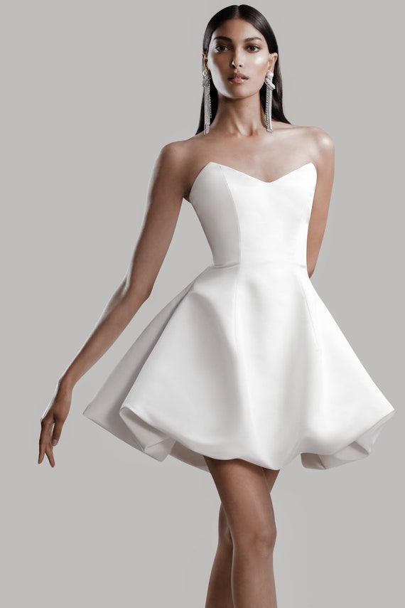 Short Strapless Bubble Hem Minimalist Dress 