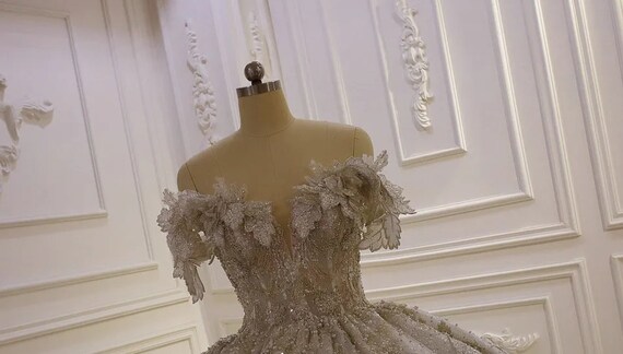 3D Floral Applique Beaded Evening Dress - Floral Applique Dress -1722GL4488