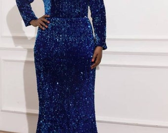 blue sequin gown