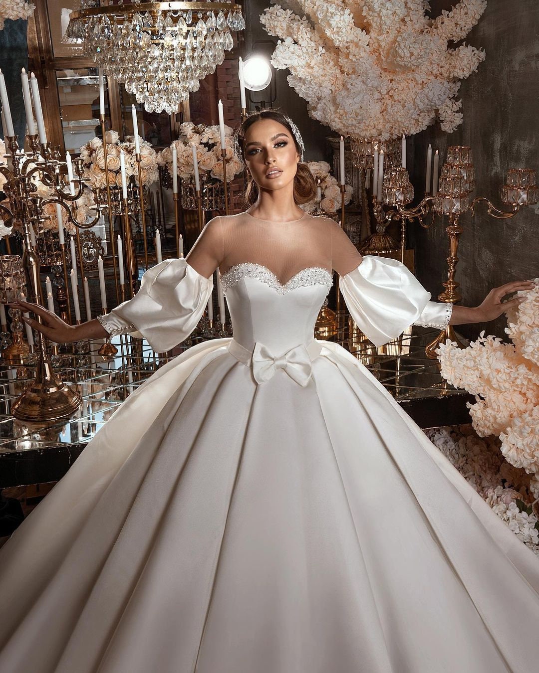 Buy ScelleBridal 2020 Gorgeous Strapless Crystal Long Sleeve Ball Gown  Wedding Dress White 14 at Amazon.in