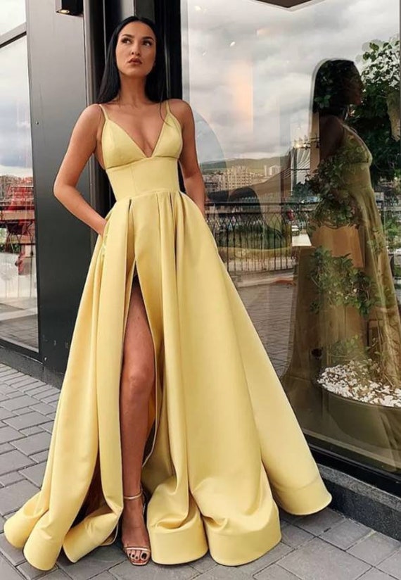 High Waisted Satin Spaghetti Strap Dress Etsy