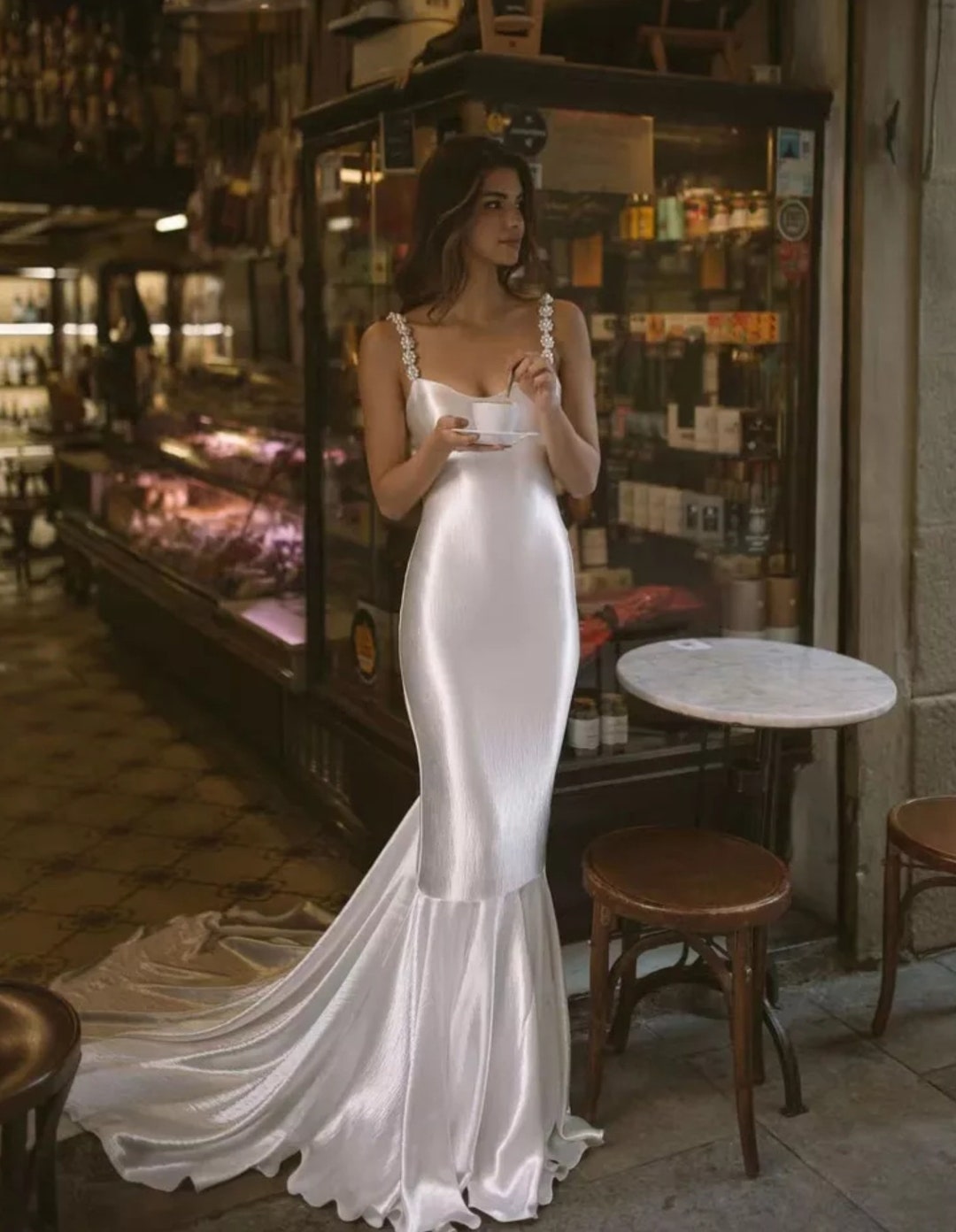 Silk Satin Beaded Floral Spaghetti Strap Mermaid Gown Etsy