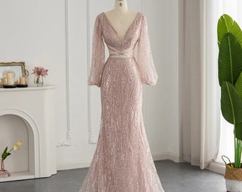 Beautiful Beaded Sequin Deep V Neck With Open Illusion Waistline Special Occasion Mother Of The Bride Evening Party Gown