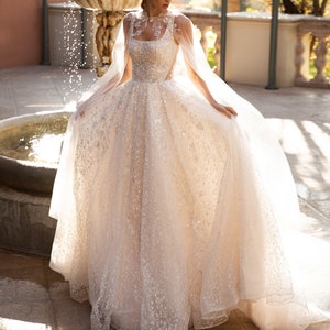 Floral Vine Appliqués & Shimmer Tulle Cape