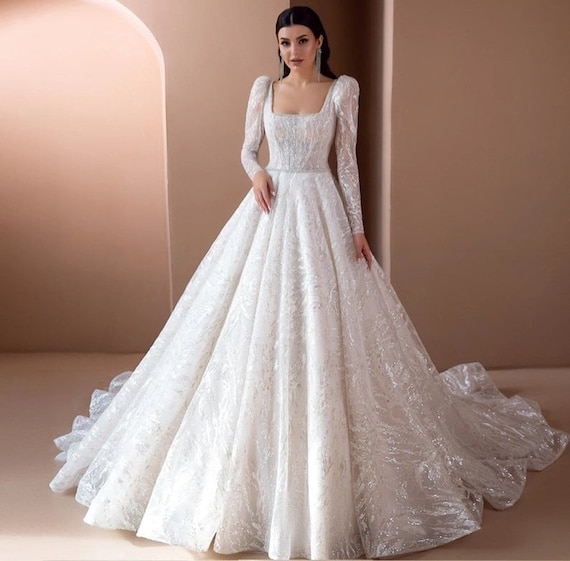 Beaded Lace Elbow Sleeve Modest Wedding Dress | David's Bridal