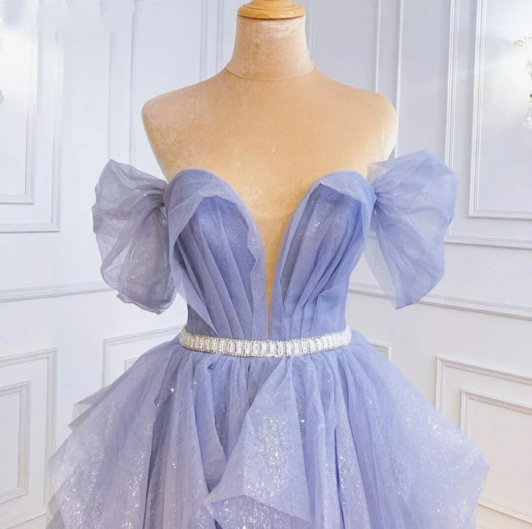 A-line Simple and Sparkly Blue Tulle Sweetheart Neckline Lace up