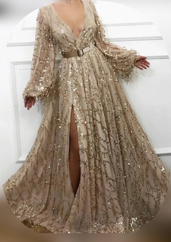 long gold sequin dress