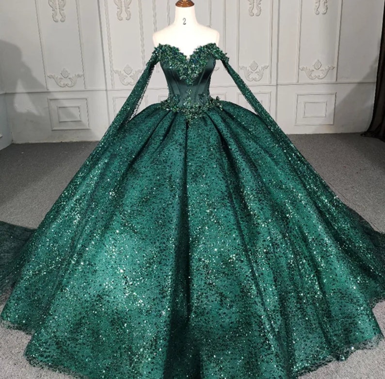 Emerald Green Beaded Satin & Sequinned Bodice A-line Princess - Etsy