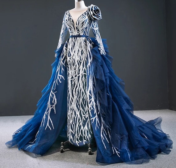 Blue silver top dress illusion