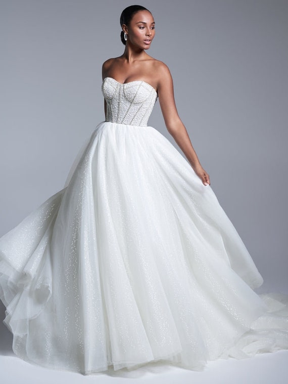 Arlene Shimmer Gown | Winter Blue | Patterned bridesmaid dresses, Shimmer  gown, Shimmer dress