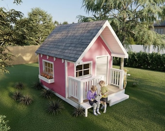 Outdoor Playhouse Plans – Classic Wooden Kids Playhouse PDF (7x9 ft)