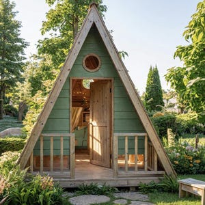 Planos de casa de juegos con estructura en forma de A: casa de juegos infantil de madera (2,1 x 2,1 m) (PDF)