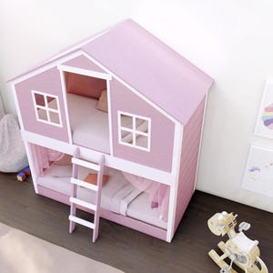 Playhouse Bunk Bed Plans – Kids Wooden Fort Bed DIY (3'8"x6'7 ...