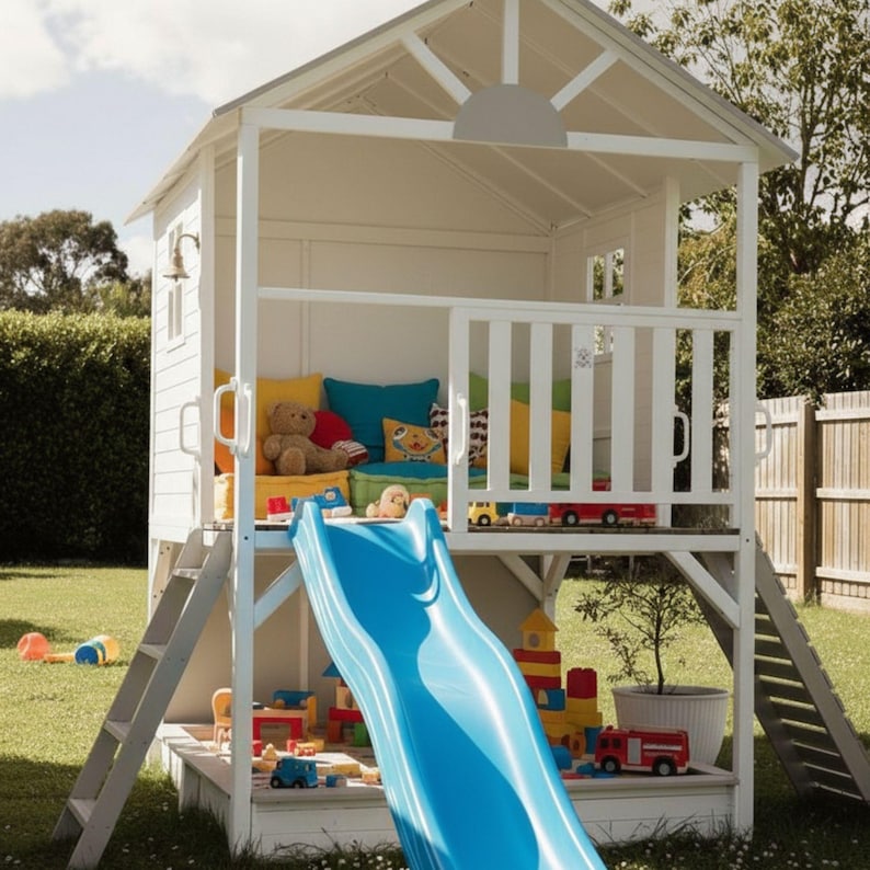 Outdoor Playhouse - Custom Elevated Playhouse Plans – Backyard Slide ...
