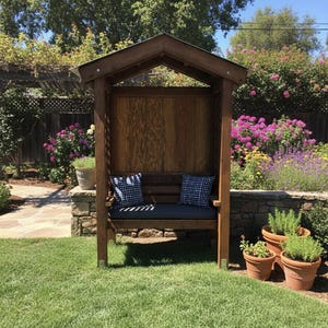 DIY Arbor Bench Plans – Wooden Garden Seat with Roof (PDF Plans)