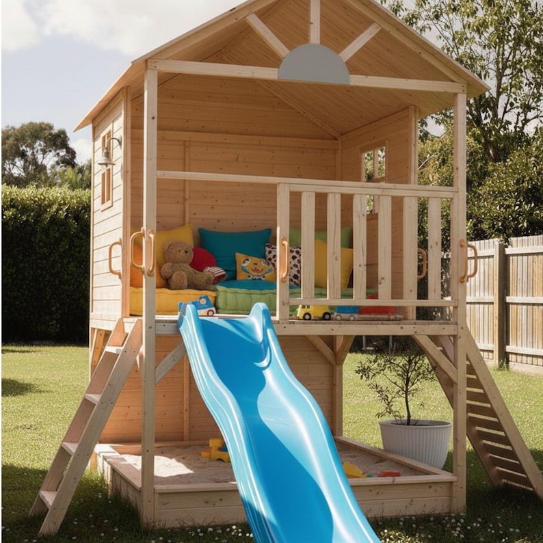 Outdoor Playhouse - Custom Elevated Playhouse Plans – Backyard Slide ...