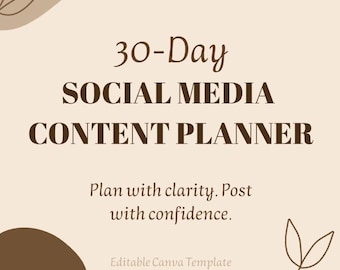 Planejador de Conteúdo de 30 Dias | Modelo Editável do Canva | Calendário de Conteúdo para Pequenas Empresas