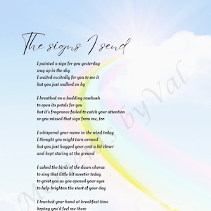 The Signs I Send - Uplifting Bereavement Gift, Poem for Eulogy or Funeral Order of Service, Sympathy Poem for Loss, Original Grief Poetry