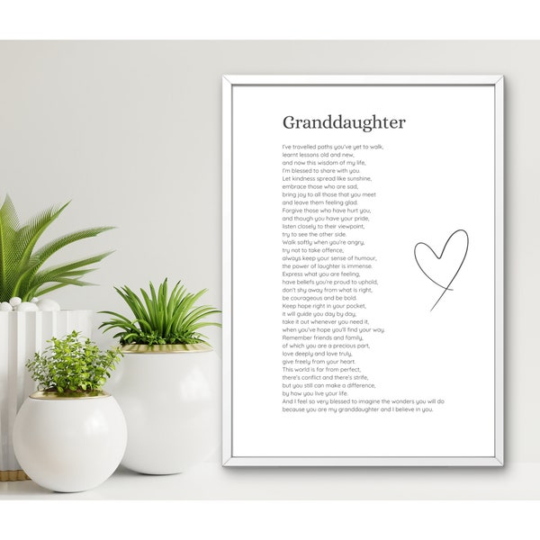 GRANDDAUGHTER POEM - Original Poem to Print & Frame, Poem for Granddaughter, A Loving Gift from Grandparent, PDF Digital Download