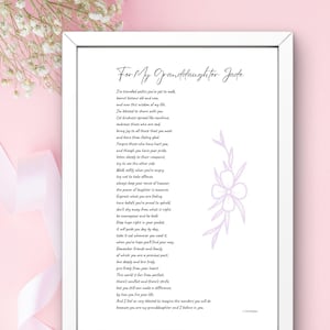 Regalo personalizado para nieta ~ Poema original ~ Regalo de cumpleaños, graduación, boda o despedida. Descarga digital.