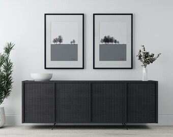 Pair Of Original Prints, Grey Prints, Tree Prints, Minimalist Print, Tree Poster, Home Decor, Wall Art, Tree Print Wall Art, Tree Digital
