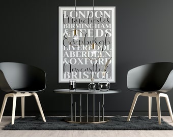 London Print, London Poster, City Print, City Wall Art, Black & White Print, Neutral Print, UK Cities, Typography Print, Wall Art