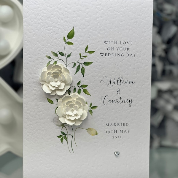 Personalised Wedding Card, Cream Roses Wedding Card, Simple Wedding Card, Floral Wedding Card, Handmade Card, 3d Wedding Card, Keepsake