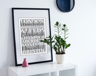 London Print, London Poster, City Print, City Wall Art, Black & White Print, Neutral Print, UK Cities, Typography Print, Wall Art