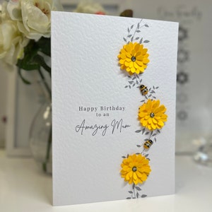 Mama verjaardagskaart, geweldige mama kaart, mama kaart, bijen & zonnebloem verjaardagskaart, houten bijen, mama bijenkaart, handgemaakte kaart, aandenken, mam, mama