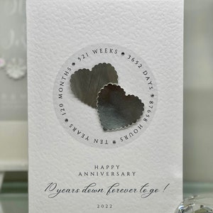 2023 Echtes Zinn Herz, 10th Hochzeitstag Karte, 10th Jubiläumskarte, Zinn Hochzeitstag, 10th Hochzeitstag Karte, handgemacht