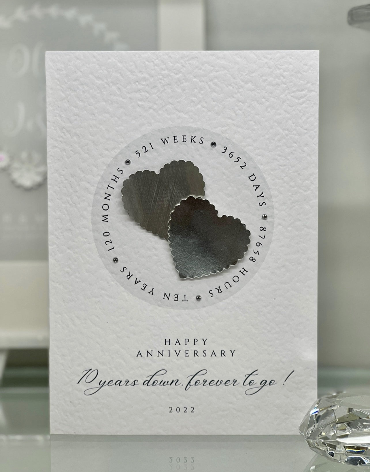 White Cotton Cards Pusteblume Anniversary Karte – 16x16 Cm, Handgefertigt Mit Strass, Für Ehejubiläum (z.B. 10 Jahre)
